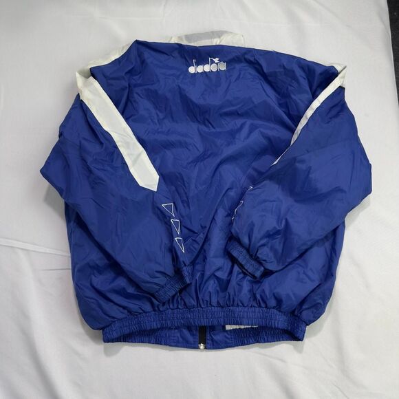 Diadora Track Jacket Men’s Large Blue White Vintage 90s Windbreaker Nylon - Picture 2 of 5
